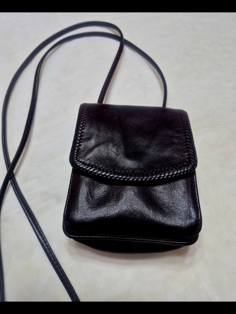 Classic Black Leather Braided-Trim Crossbody Bag By Derek Alexander